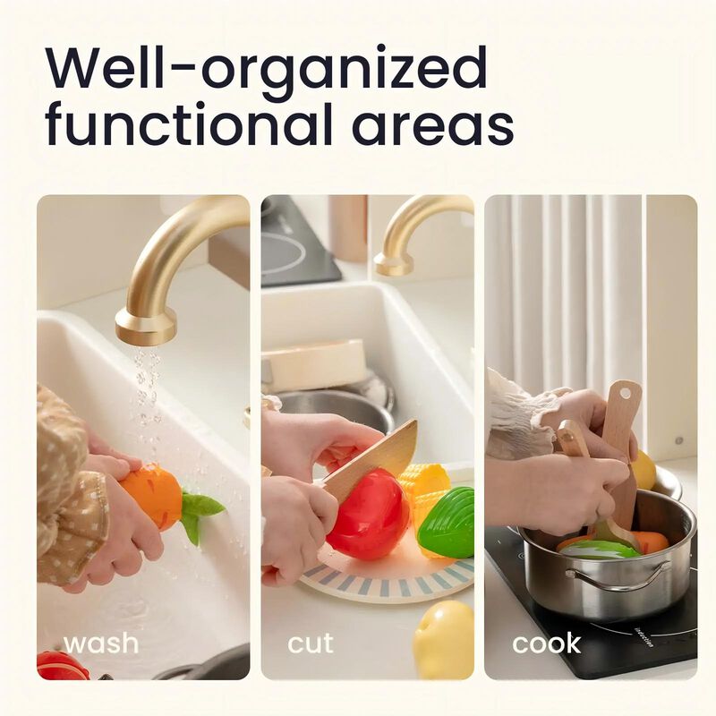 Play Kitchen for Kids - Interactive Wooden Kitchen with Running Water - Iconic Aqua Kitchen in Cream, Pretend Play Toy image number 4