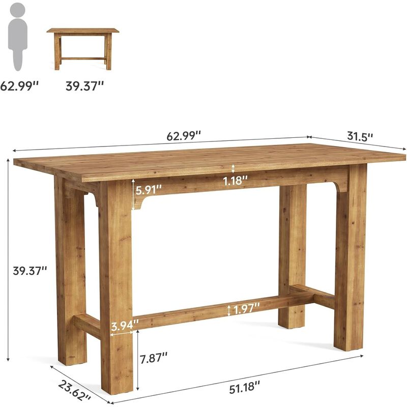 Wooden Bar Dining Table with Counter Height Design for Kitchen and Dining Room image number 2