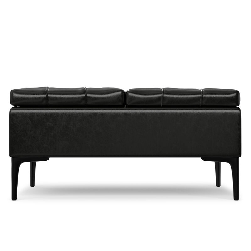 Laura 36 inch Wide Transitional Square Mid&nbsp;Century&nbsp;Lift Top Storage Ottoman in Midnight Black Vegan Faux Leather, Assembled image number 6