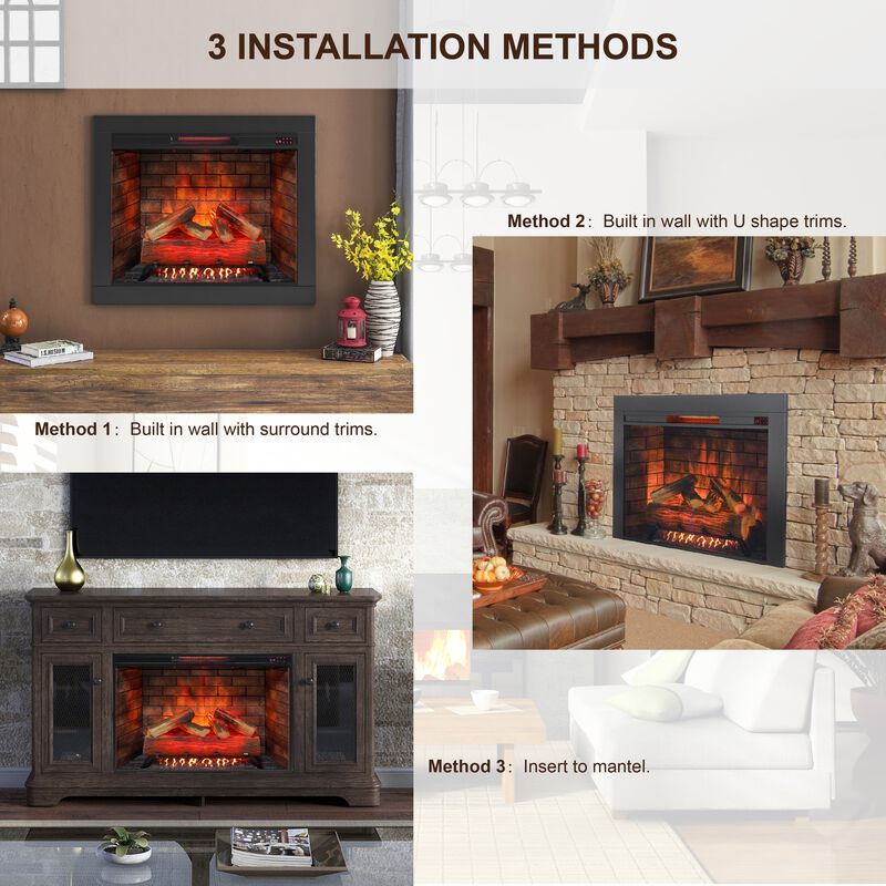Mondawe 33 Inch Infrared Electric Fireplace with Removable Trim kit Insert, Touch Panel Home Decor Heater, Smokeless Firebox With Fire Cracking Sound