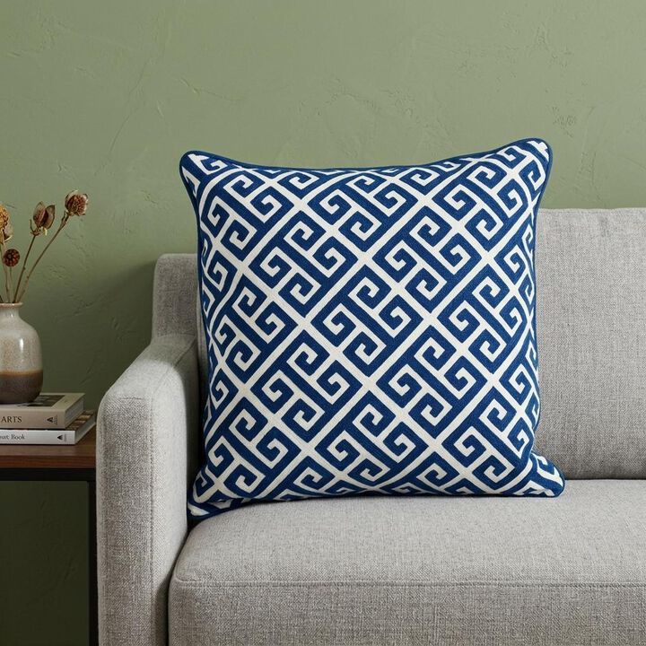 HomeRoots 20" Blue Greek Key Cotton Throw Pillow
