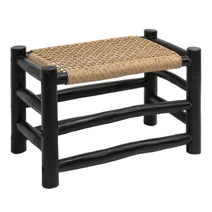Chuck Coastal Bohemian Handcrafted Indoor/Outdoor Teak Wood Accent Stool with Woven Seat