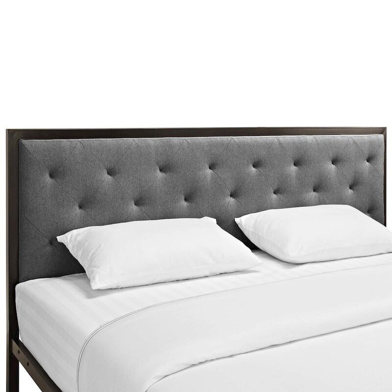 Mia Upholstered Brown Beige Tufted Platform Bed image number 4