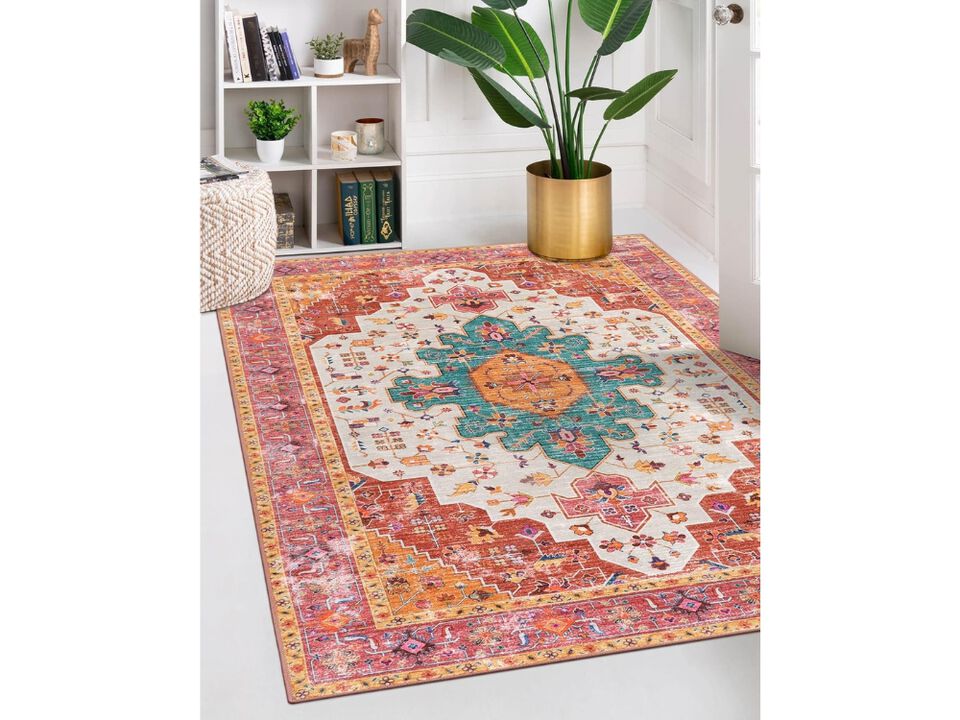 Washable Vintage Boho Area Rug 5x7 Non Slip Bedroom Living Room Carpet