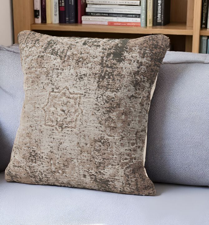 HomeRoots 20" Taupe Chenille Throw Pillow Cover with Texture