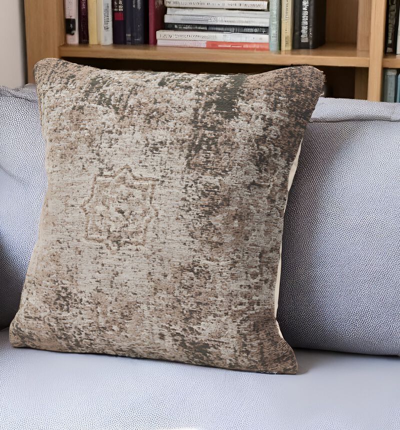 HomeRoots 20" Taupe Chenille Throw Pillow Cover with Texture image number 1