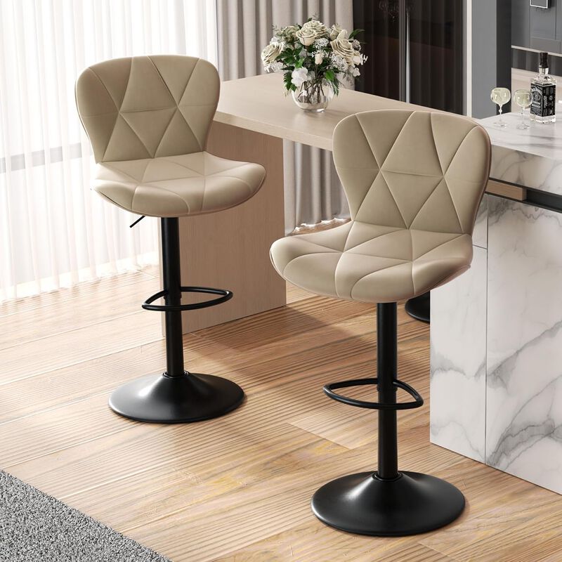 Faux Leather Swivel Bar Stools Set of 2, Adjustable Counter Height Kitchen Chairs, Iron Frame High Backrest 360&deg; Barstools for Kitchen Counter, Outdoor image number 1