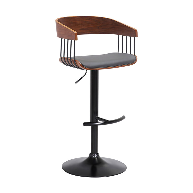 HomeRoots Faux Leather and Metal Adjustable Bar Stool with Full Back image number 2