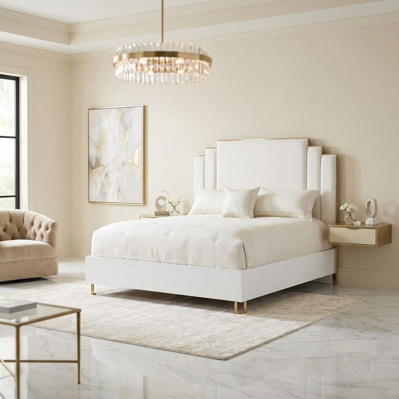Starlight Canyon Home Upholstered Eastern King Bed in Cream with Polyester Fabric and Woven Finish image number 5