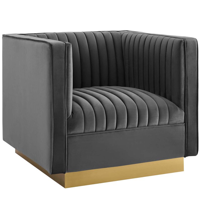 Sanguine Vertical Channel Tufted Upholstered Performance Velvet Armchair Set of 2 image number 2