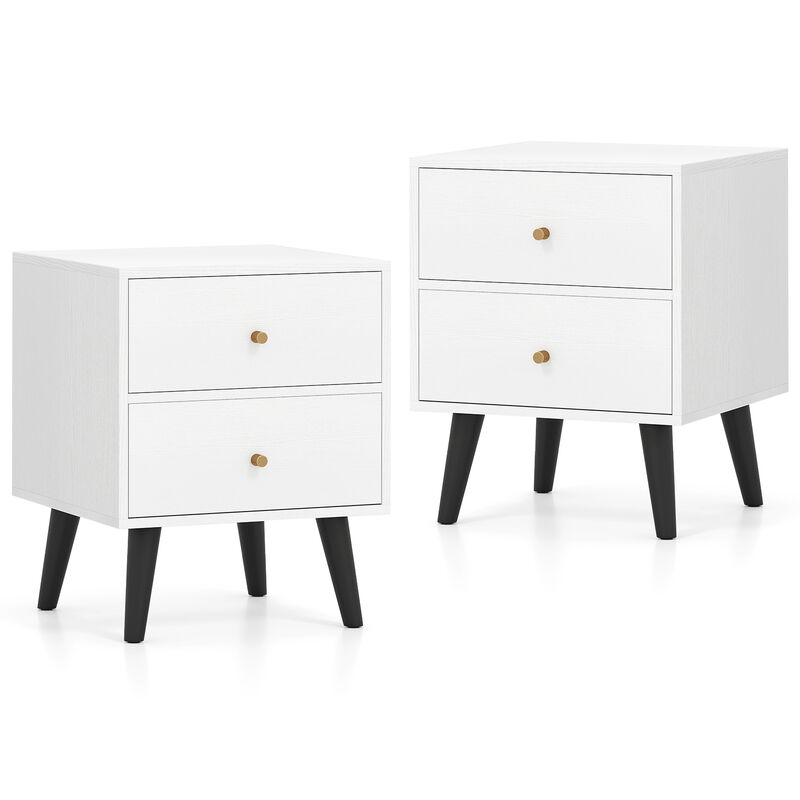 Set of 2 Mid-Century Modern Nightstands with Golden Knobs and Raised Legs image number 0