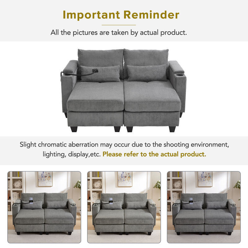 Merax Loveseat Sofa Sofa Bed Corduroy Sleeper Sofa with USB Ports image number 8