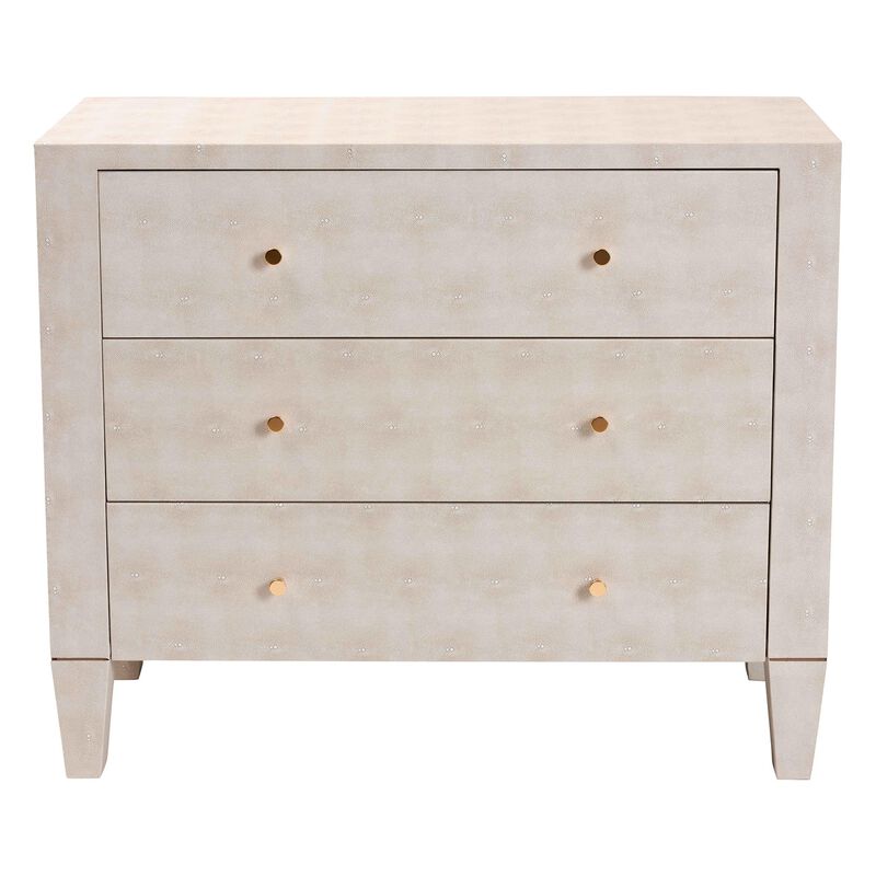 Baxton Studio Leyna Modern Beige Faux Shagreen 3 Drawer Storage Cabinet