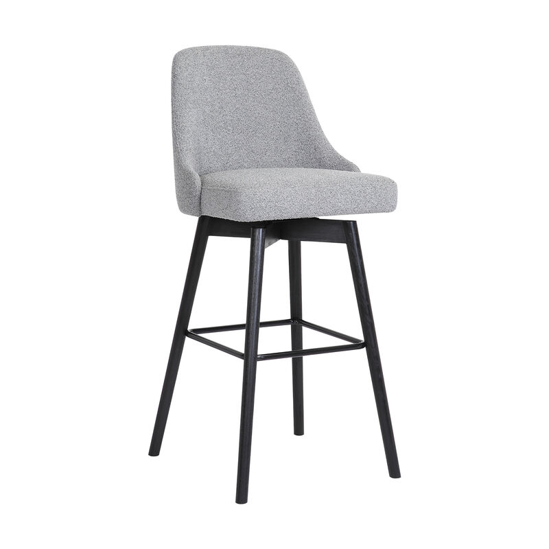 Sicily  Swivel Black Wood Counter Stool in Light Grey Fabric
