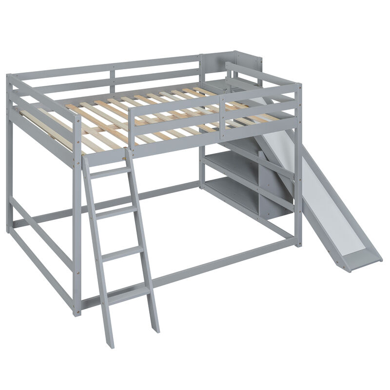 Merax Full Over Full Bunk Bed with Slide, Ladder & Shelves