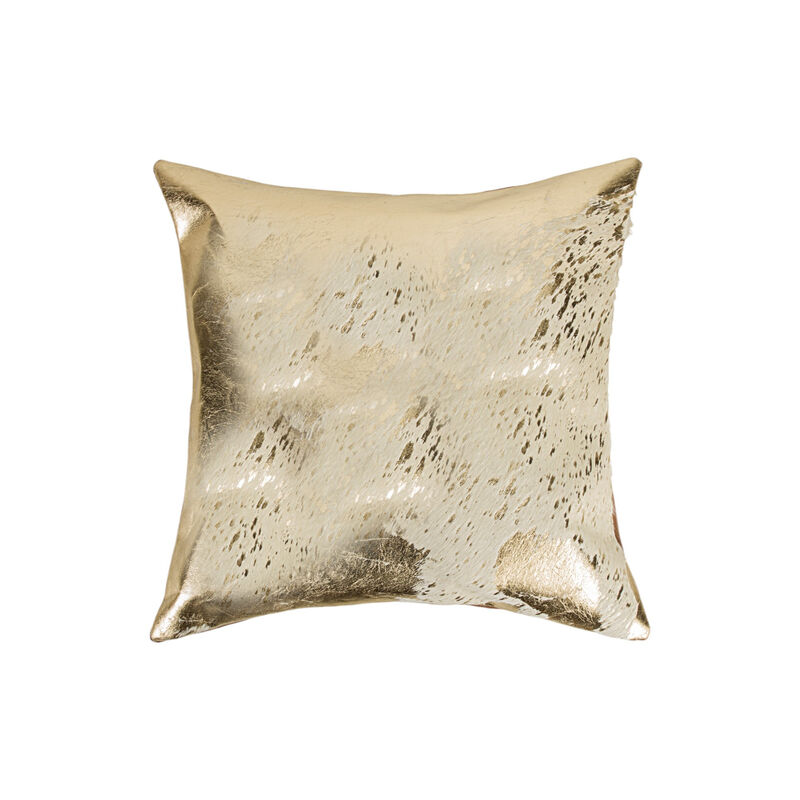 HomeRoots Set of Two 18" Natural and Gold Abstract Cowhide Throw Pillows with Glitter image number 3