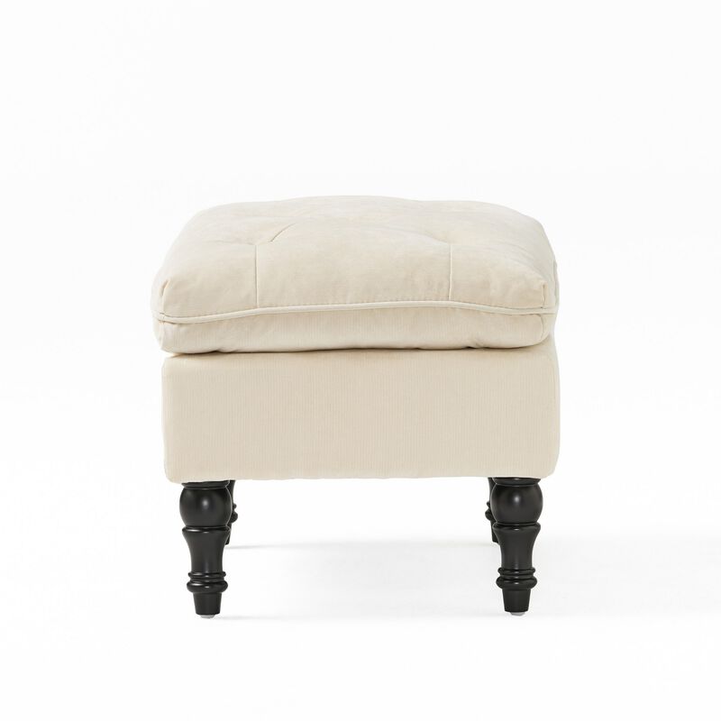 Ottoman, Pillow Top Cushion, 29x18 Rectangular Tufted Ivory Fabric - Benzara image number 2