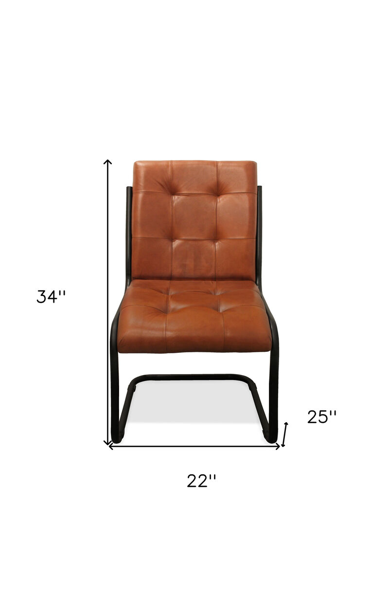 HomeRoots Tufted Cinnamon and Black Upholstered Leather Dining Side Chair image number 5