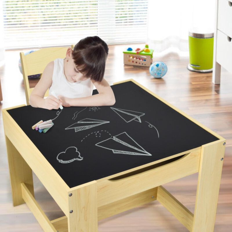 Hivvago Kids Table Chairs Set With Storage Boxes Blackboard Whiteboard Drawing