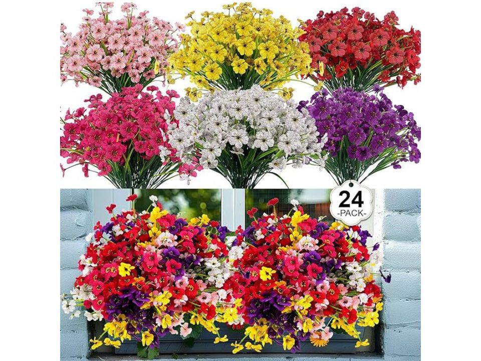 24 Piece Artificial Hanging Flowers UV Resistant Outdoor Vase Filler