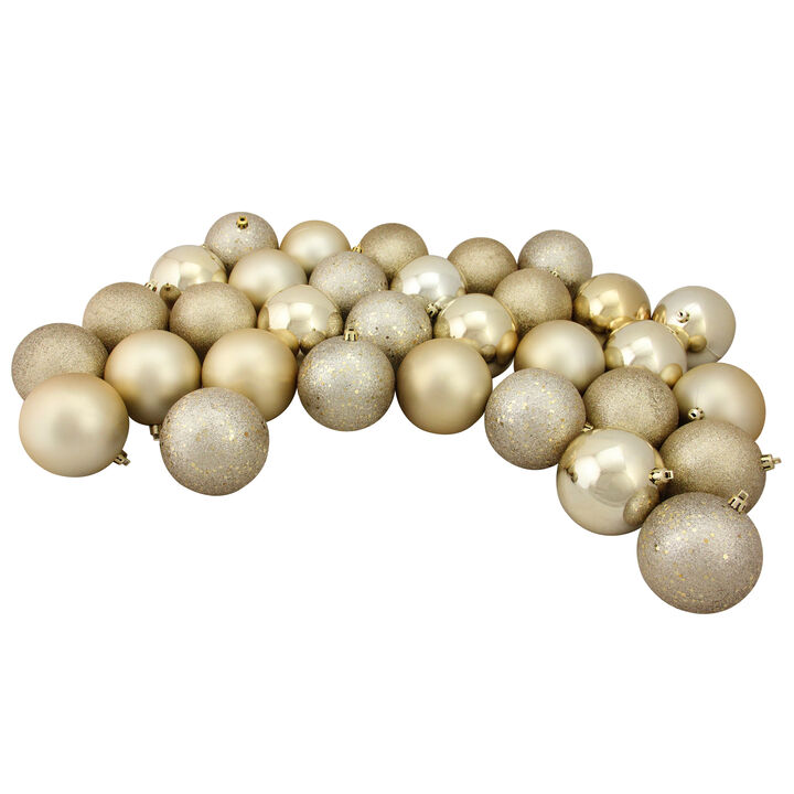 32ct Champagne Gold Shatterproof 4-Finish Christmas Ball Ornaments 3.25" (80mm)