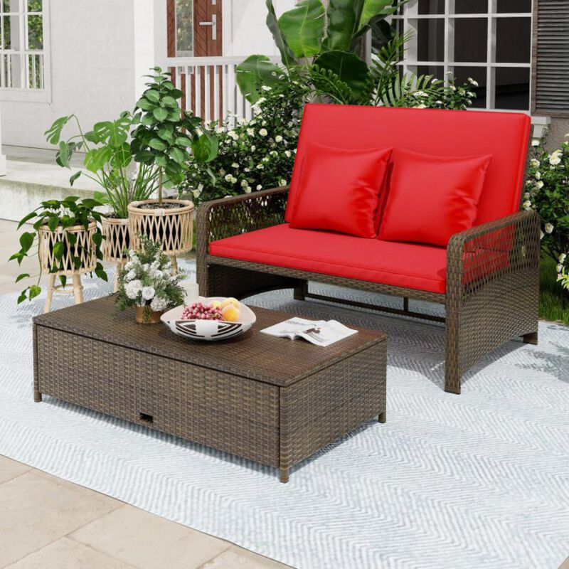 Hivvago Patio Adjustable Wicker Daybed with 4-Level Backrest and Soft Cushions