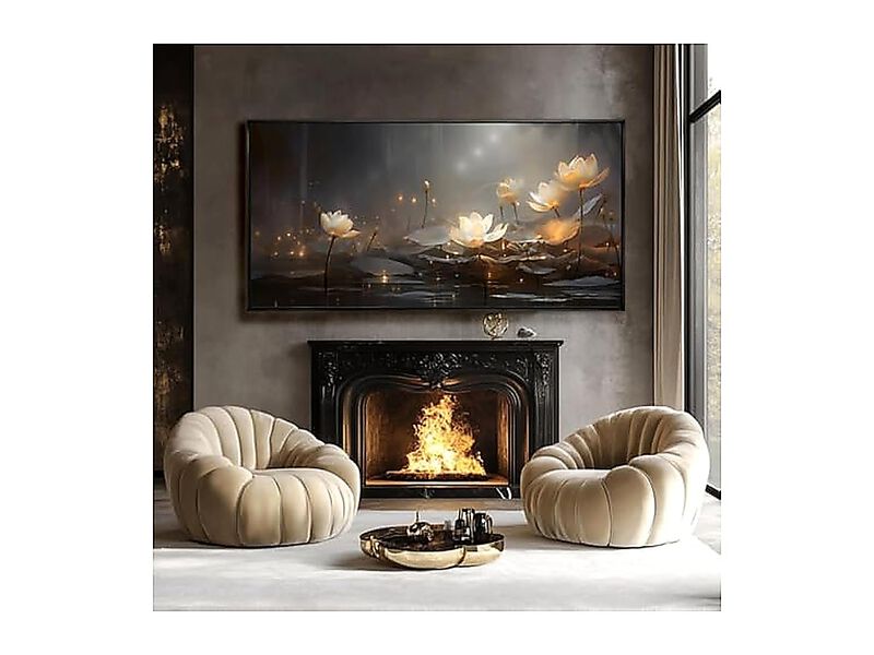Flower Wall Decor Living Modern 24 X 48 Inch Gold White Art Floral Large Black image number 2