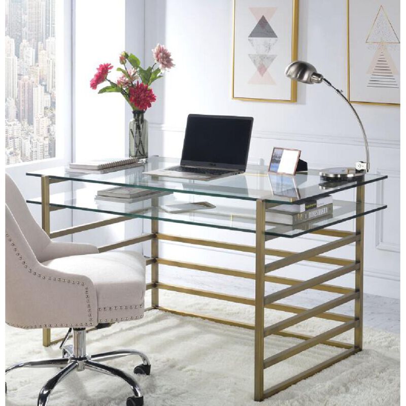 Shona Desk in Antique Gold & Clear Glass image number 1