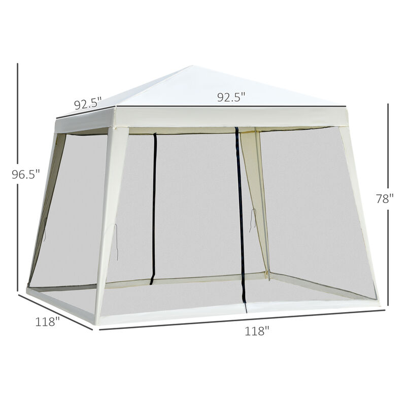 Outsunny 10'x10' Outdoor Canopy Tent, Slant Leg Sun Shelter with Mesh Sidewalls, Patio Tents for Parties, Cream White