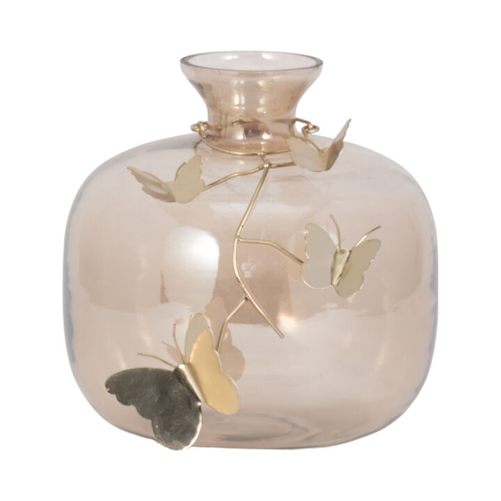 Glass Vase W/Butterfly Garland