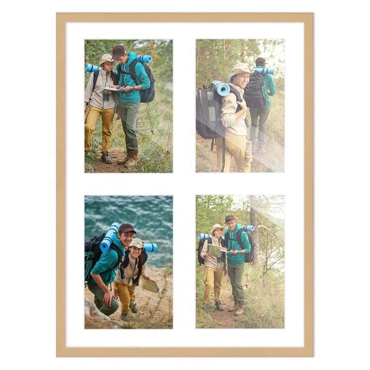 12x16 Wood Collage Frame with White Mat For 4 5x7 Pictures