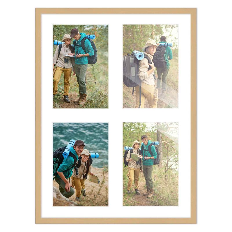 10x14 Wood Collage Frame with White Mat For 4 4x6 Pictures