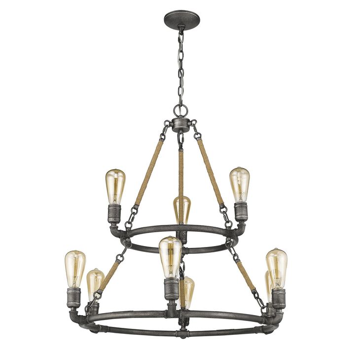 Hivvago Brown and Black Nine Light Metal Dimmable Chandelier