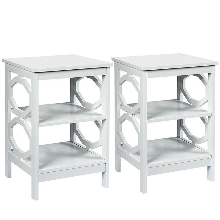 Set of 2 3-tier Nightstand Sofa Side End Accent Table Storage Display Shelf