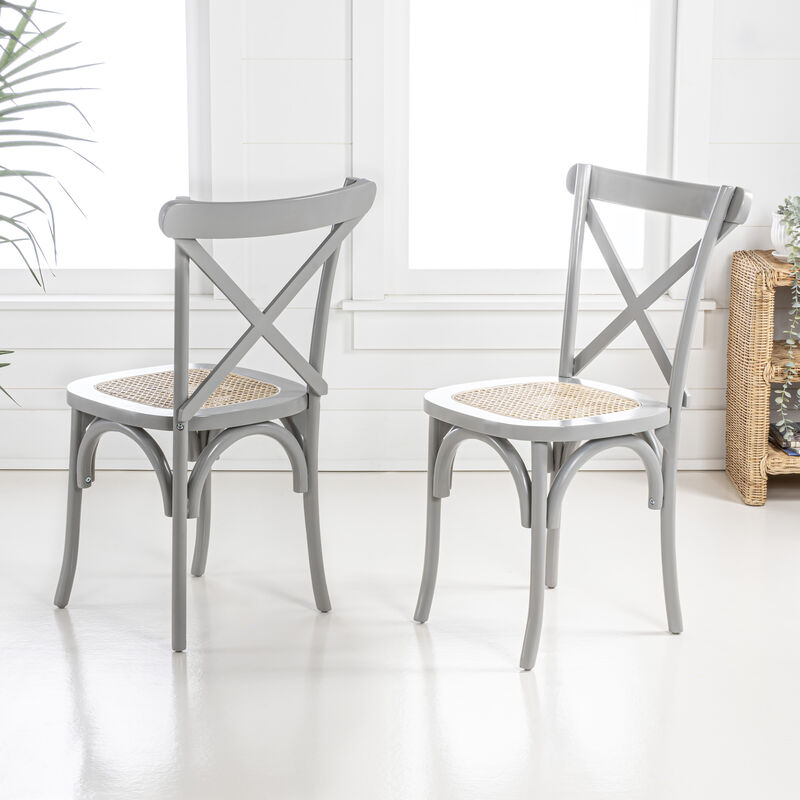 Cassis Classic Traditional X-Back Wood Rattan Dining Chair (Set of 2)
