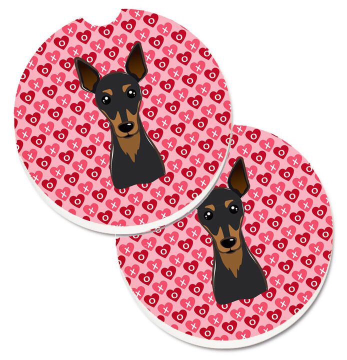 Caroline's Treasures Min Pin Hearts Set of 2 Cup Holder Car Coasters, 2.56, Multicolor