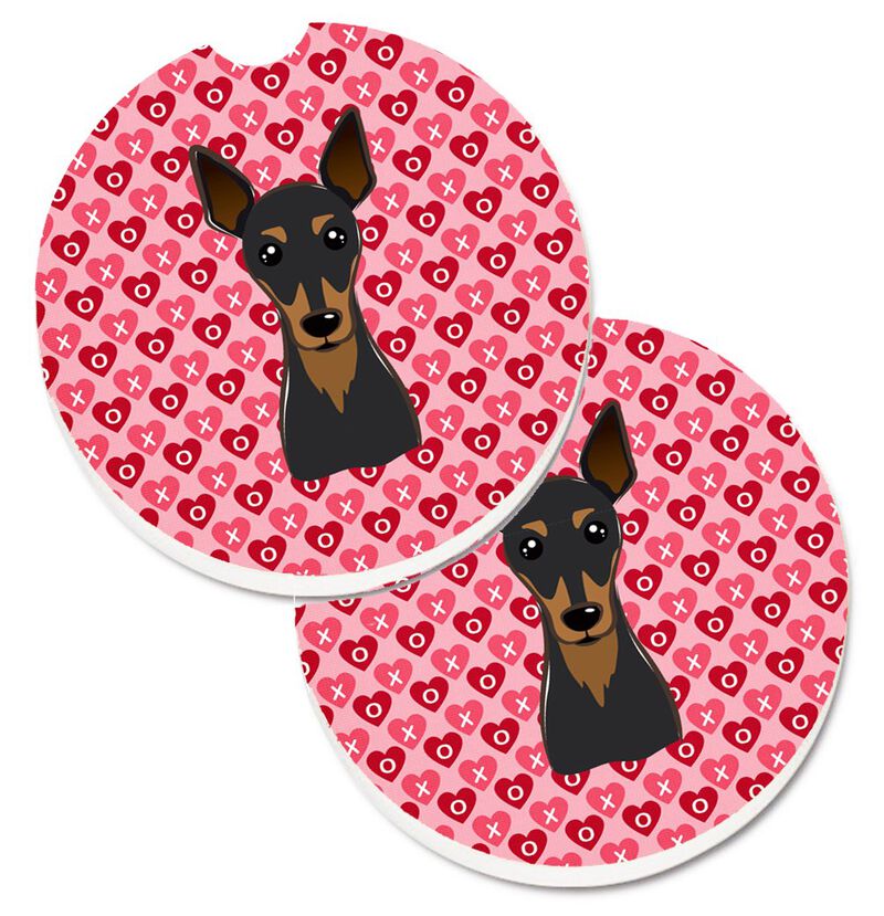 Caroline's Treasures Min Pin Hearts Set of 2 Cup Holder Car Coasters, 2.56, Multicolor