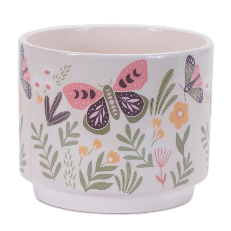 Set of 3 Stone Planters with Floral Pattern for Garden or Home Decor