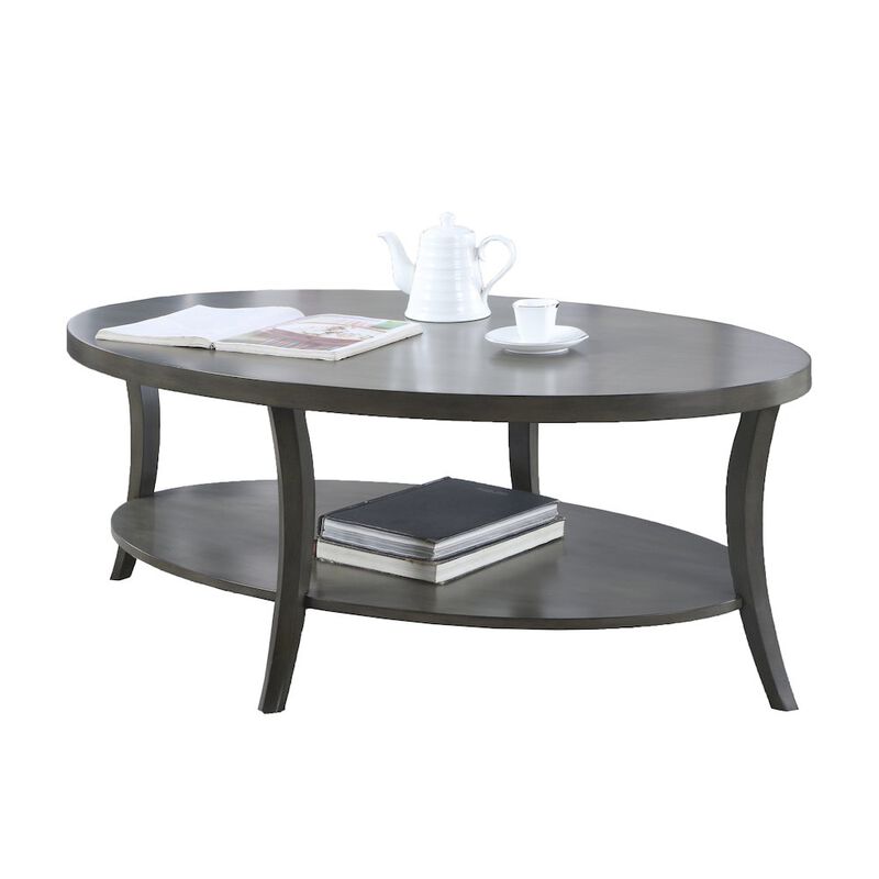 Roundhill Furniture Perth Contemporary Oval Shelf Coffee Table, Gray