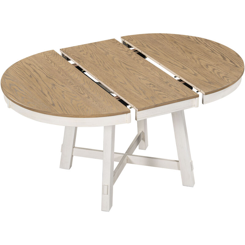 Wooden Round Extendable Dining Table, Farmhouse Kitchen Table