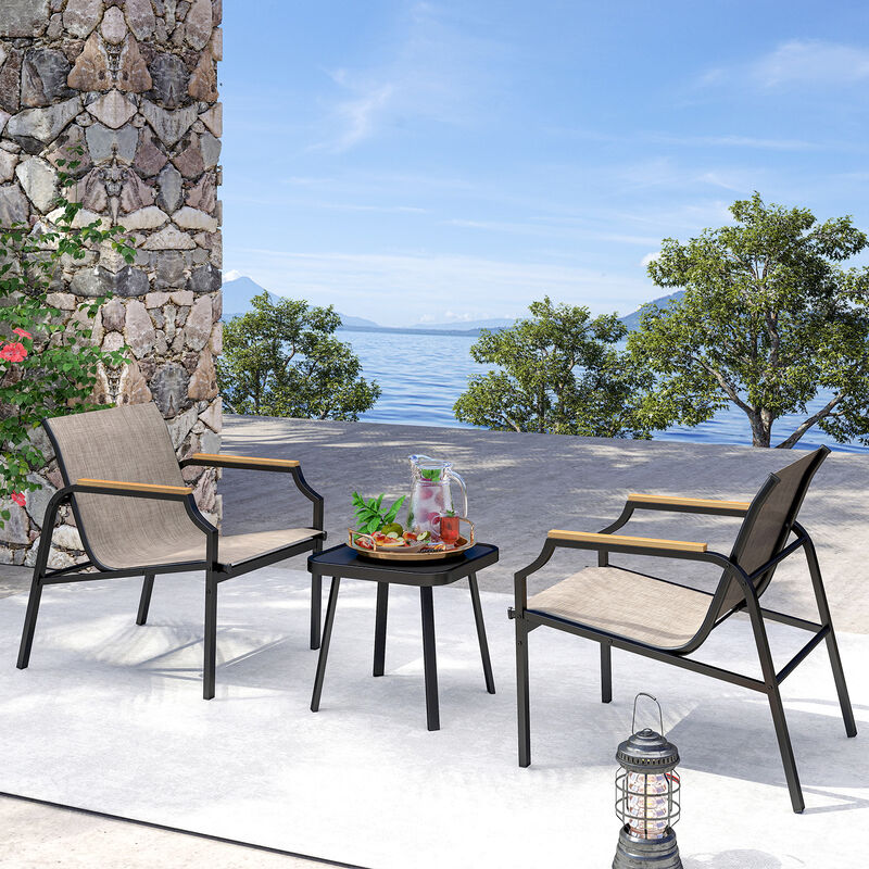 Outdoor Conversation Chair Set of 3 – Breathable Fabric Seats & Coffee Table Included