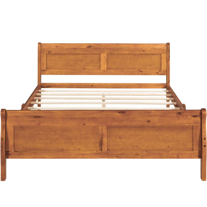 Queen Size Wood Platform Bed with Headboard and Wooden Slat Support