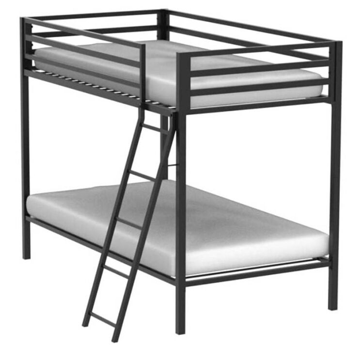 Twin over Twin Modern Metal Bunk Bed Frame with Ladder