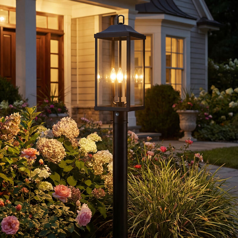 24 in.  Modern Farmhouse3-Light Black Dimmable Outdoor Post Light image number 8