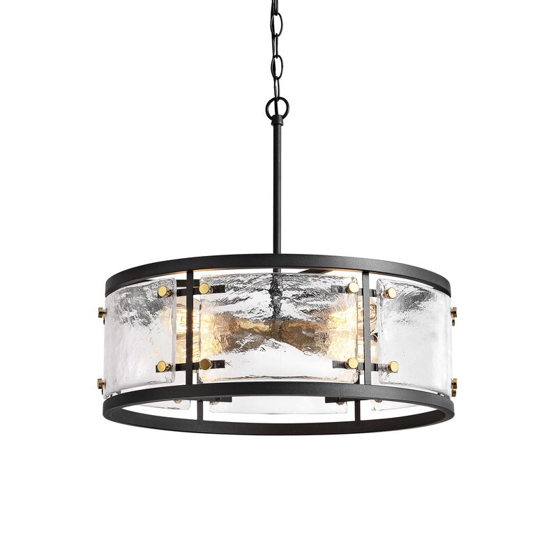 Emma Black 5-light Water Textured Glass Drum Pendant Chandelier image number 0