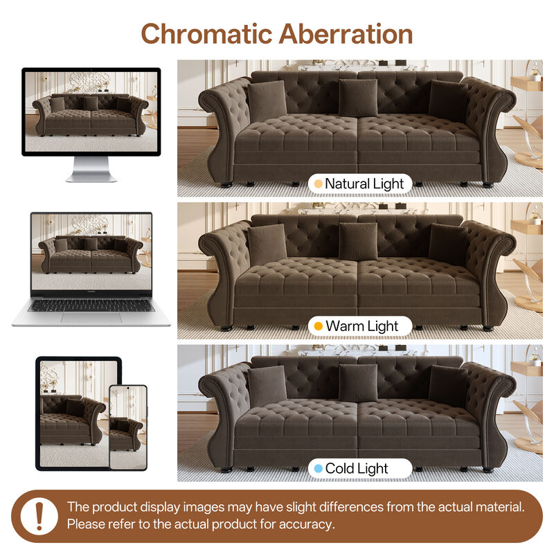 TATEUS Chesterfield Velvet Sofa Bed image number 2
