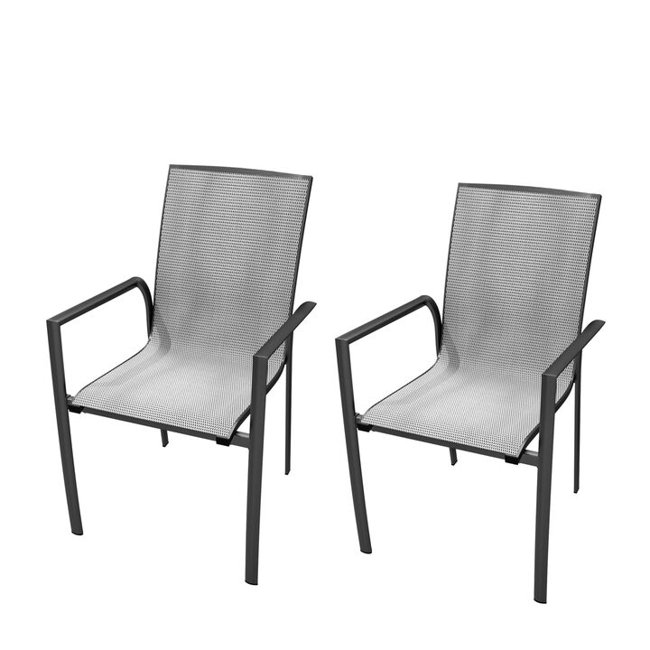 MONDAWE Stackable Aluminum Outdoor Dining Arm Chair with Quick Drying Mesh (Set of 2), Gray