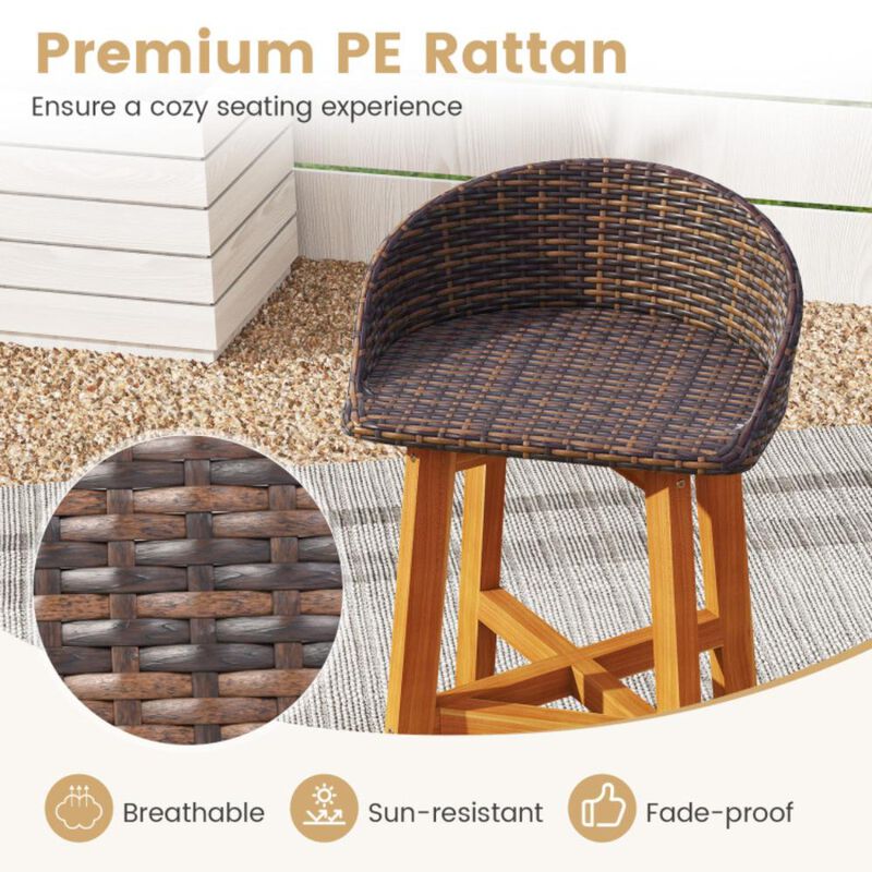 Hivvago Outdoor Faux Rattan Bar Chairs Set of 2 with Ergonomic Backrests and Footrests