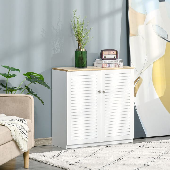 Storage Cabinet Kitchen Sideboard with Louvered Doors, Freestanding Floor Cabinet for Living Room, Hallway, White