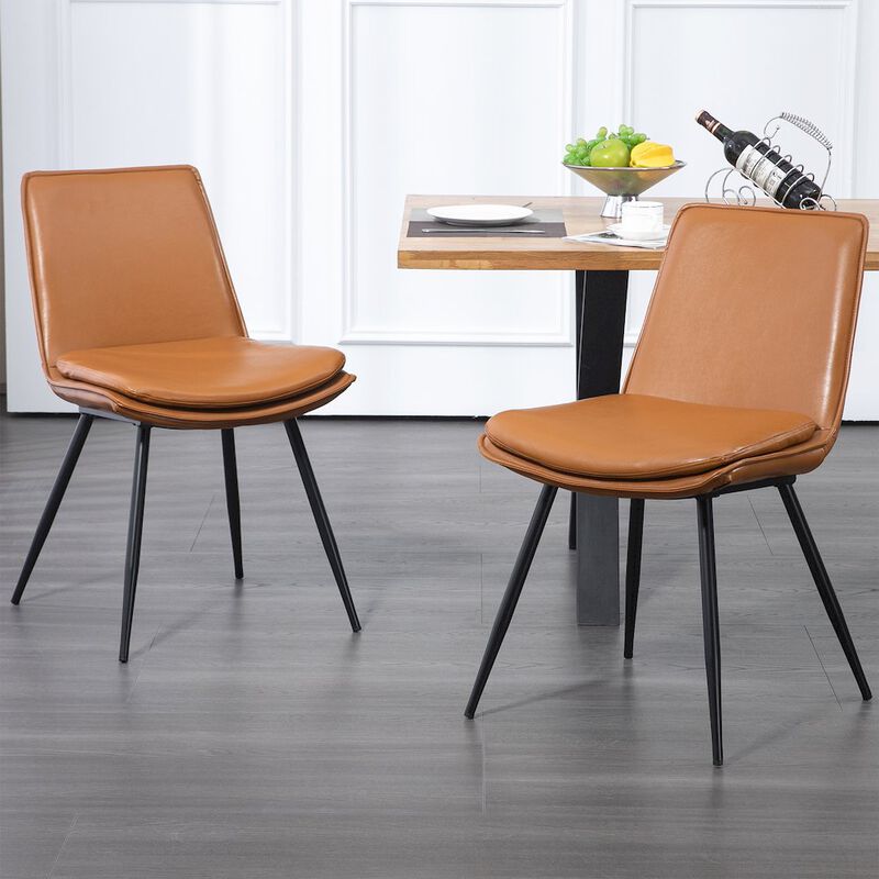 Glamour Home Set of 2 Avalon Cappuccino Faux Leather Dining Chair with Black Metal Legs